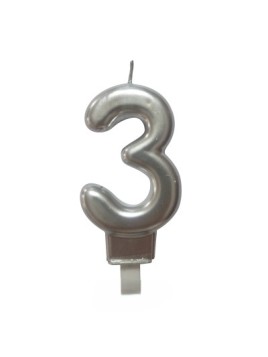 Bougie Chiffre 3 Argenté 7 cm