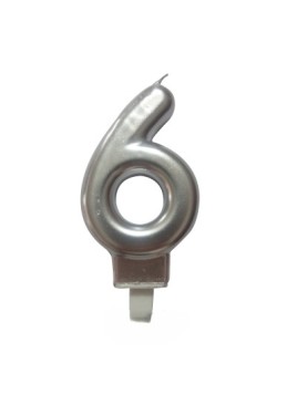 Bougie Chiffre 6 Argenté 7 cm