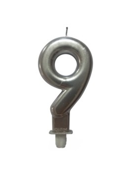 Bougie Chiffre 9 Argenté 7 cm